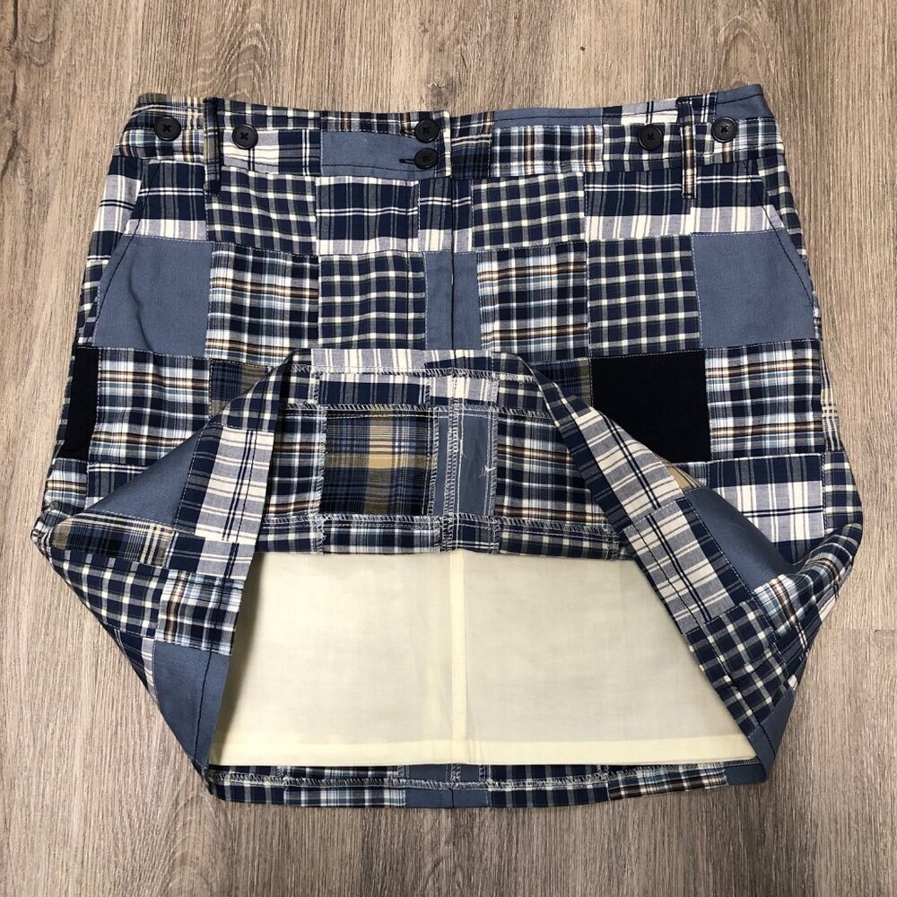 Loft Madras Plaid Skirt Women’s Size 12 Blue White Preppy Patchwork 100% Cotton - Picture 4 of 10